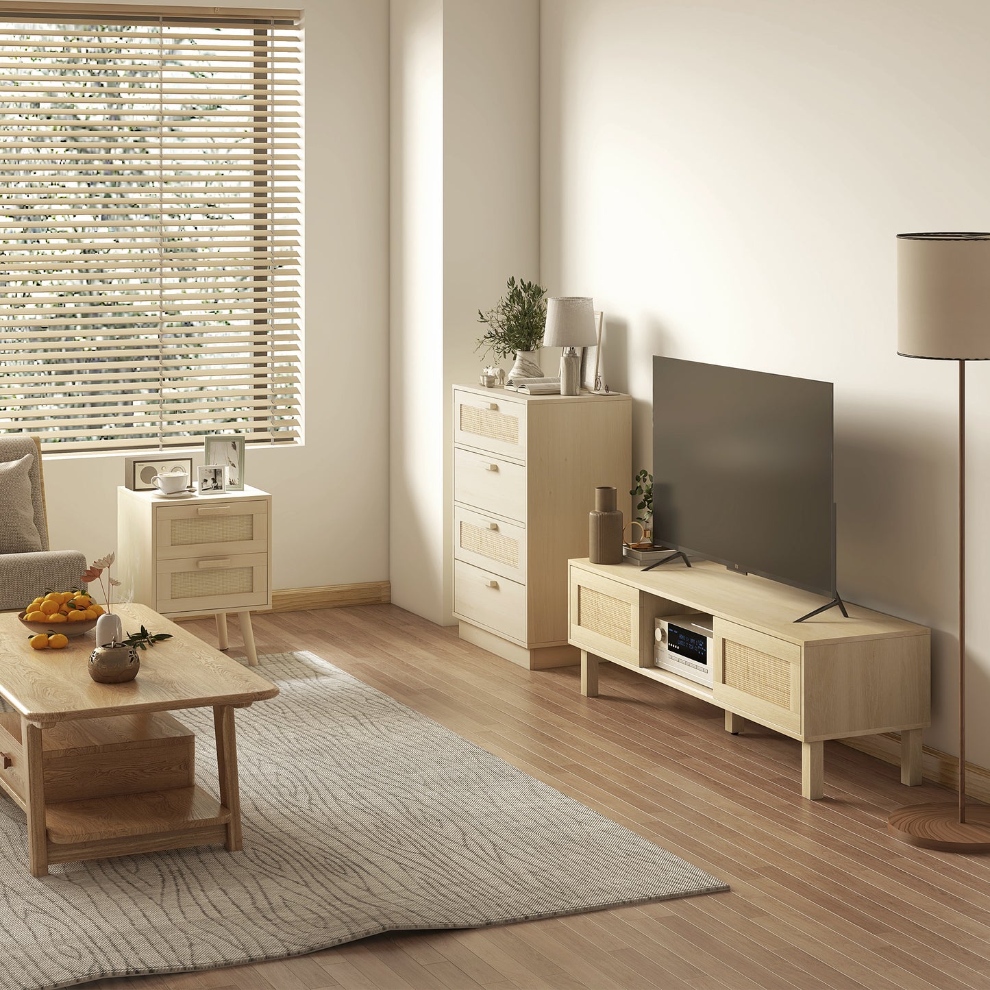 Ladekast – Ladenkast – Kommode – Opbergkast – Dressoir – Bohemian Design – Natuurlijk Houten Frame – 4 Ruime Lades – 60x38x88,5 cm