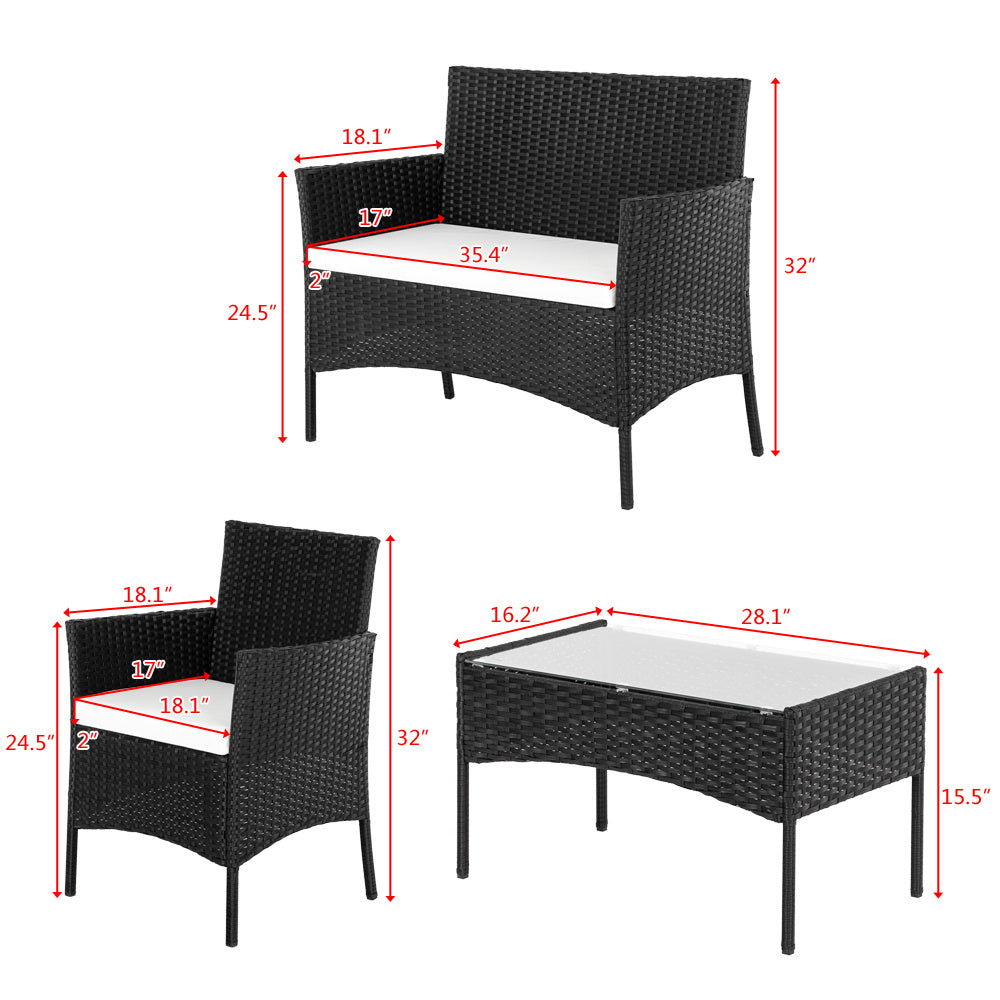 Wicker Loungeset – Loungebank – Tuinset – Balkonmeubels – Loungesofa – Zwart – Weerbestendig Geflochten Wicker – Comfortabele Dikke Kussens