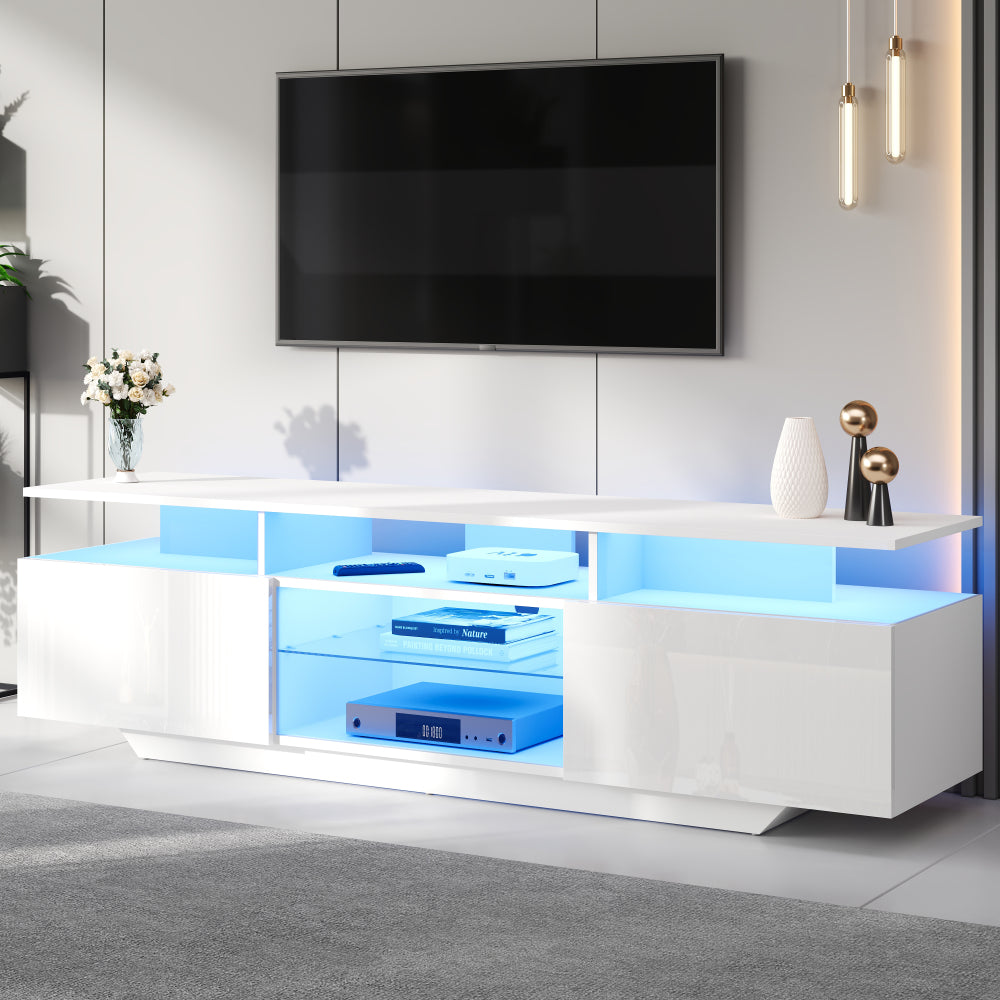 TV Meubel – TV Kast – TV Dressoir – Entertainment Meubel – Media Meubel – Wit Hoogglans – 160 cm Breed – MDF Met Gehard Glas