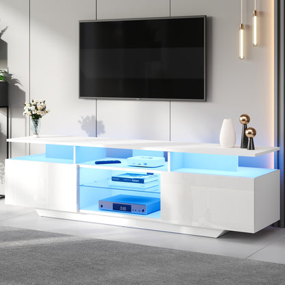 TV Meubel – TV Kast – TV Dressoir – Entertainment Meubel – Media Meubel – Wit Hoogglans – 160 cm Breed – MDF Met Gehard Glas