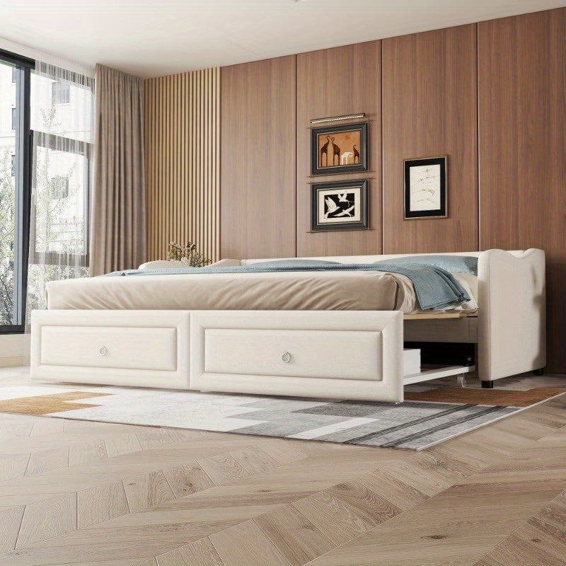 Daybed 90x200 cm – Bedbank – Slaapbank – Uitklapbed – Logeerbed – Minimalistisch Design – 2 Laden – Geschikt Voor Kleine Ruimtes