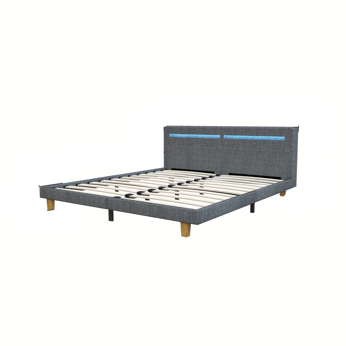 Bedframe – Tweepersoonsbed – Platformbed – Ledikant – Slaapkamerbed – 90x200 cm – Stijlvolle Donkergrijze Bekleding – Stevige Constructie Met Opbergruimte Onderbed