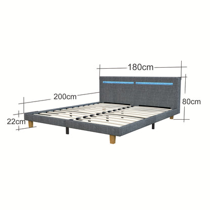 Bedframe – Bedombouw – Bedkast – Boxspringframe – Slaapkamerbed – 180x200 cm – Donkergrijs Gestoffeerd – Sterk Metalen Frame Met Opbergruimte