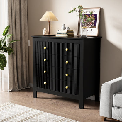 Modern Black Metal Sideboard with Golden-Toned Doors & 4-Drawer Front Cabinet - Heavy-Duty Non-Wood Storage Dresser, Shoe Cabinet for Living Room, Bedroom, Kitchen - -Standing Furniture (≥68.58cm Height, ≥5-Section Assemb