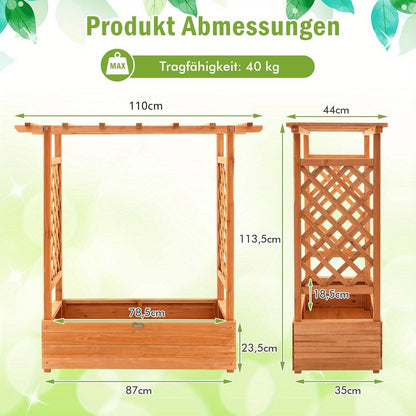 Verhoogde Plantenbak – Tuinbak – Balkonbak – Bloembak – Kruidenbak – Oranje Grenenhout – Verticale Structuur Met Rankenrek – Afneembare Bodem Met Drainage