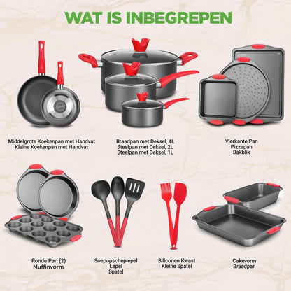 Bakvormen Set – Bakvormen, Muffinvorm, Broodvorm, Taartvorm – 21-Delig Compleet – Carbonstaal Met Anti-aanbaklaag – Geschikt Tot 230 °C