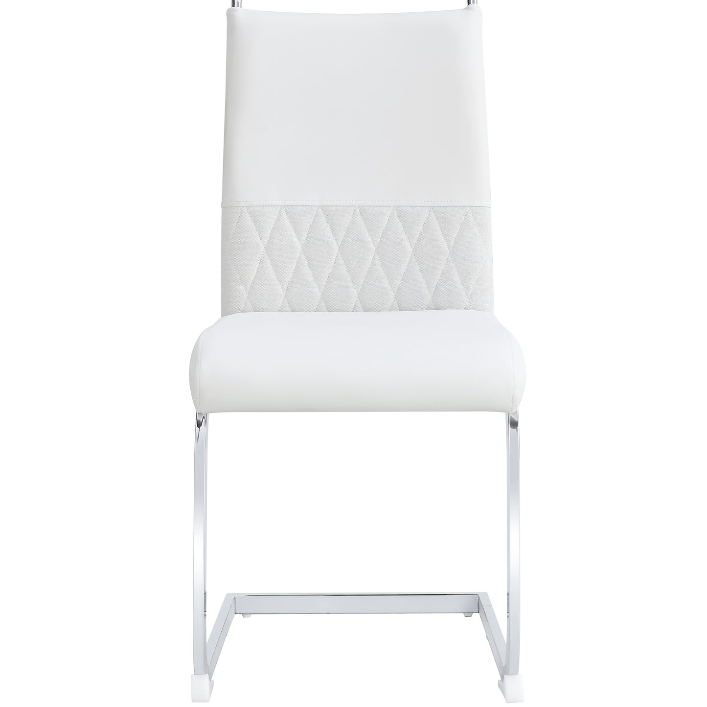 2pcs Modern Dining Chair Set - High Back Upholstered Side Chairs with Cross-Stripe Backrest, PU Faux Leather & Linen Cushioned Seats, Metal Frame, White, Dining Room, Kitchen, Guest Office Chairs, Dining Room Chairs, Kitchen