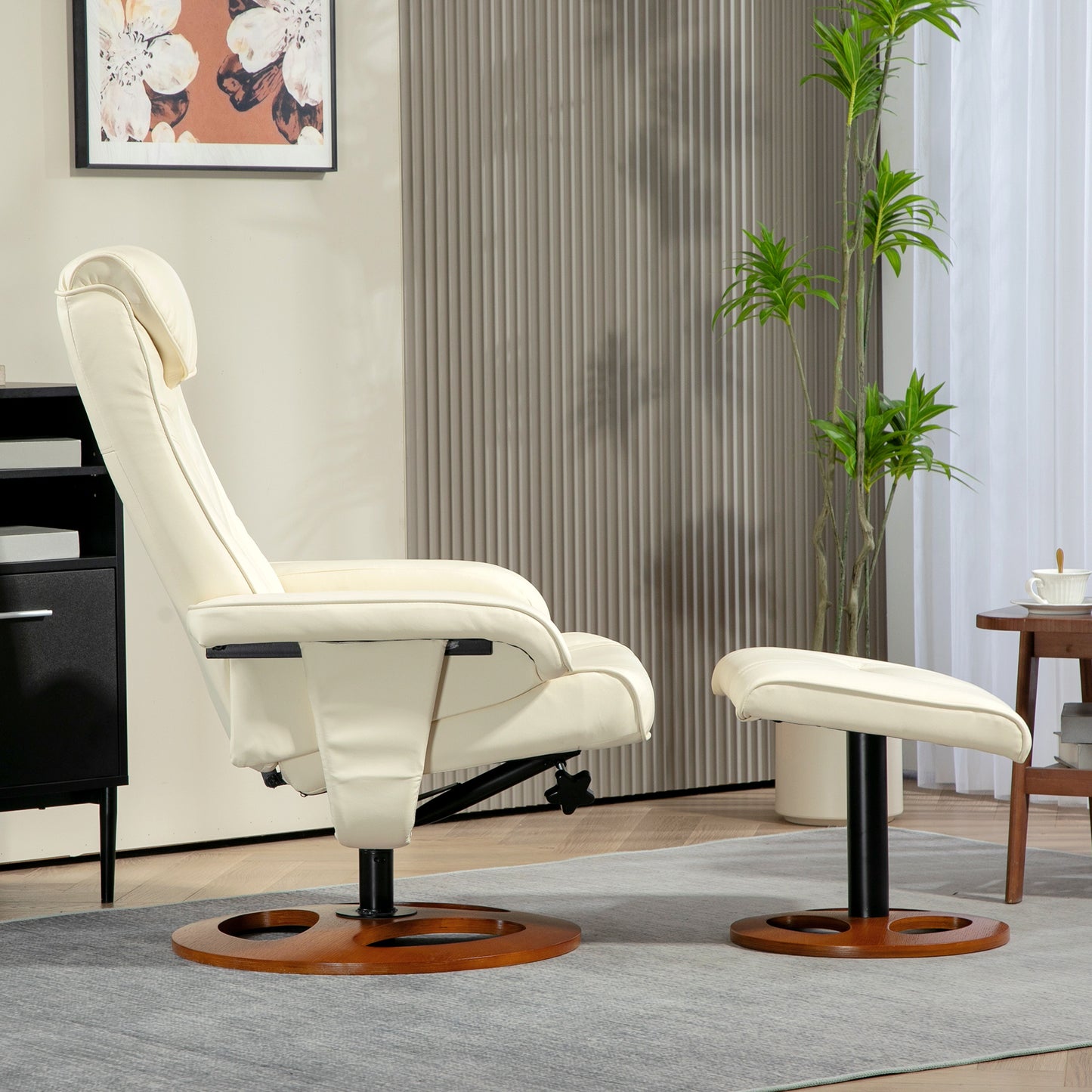 Fauteuil – Relaxstoel – Schommelstoel – Zithoekstoel – Lounge Fauteuil – Verstelbare Rugleuning Tot 135° – Synthetische Bekleding Met Houten Onderstel – Wit