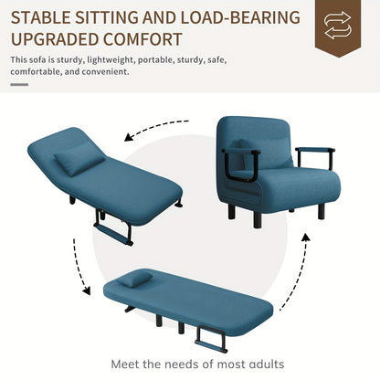 Slaapbank – Slaapfauteuil – Logeerbed – Zitbank – Relaxstoel – Verstelbare Rugleuning 5 Standen – Comfortabele Kussens & Gouden Metalen Armleuningen – Blauw – Draagvermogen 200 kg – 60x68x85 cm – Modern Design