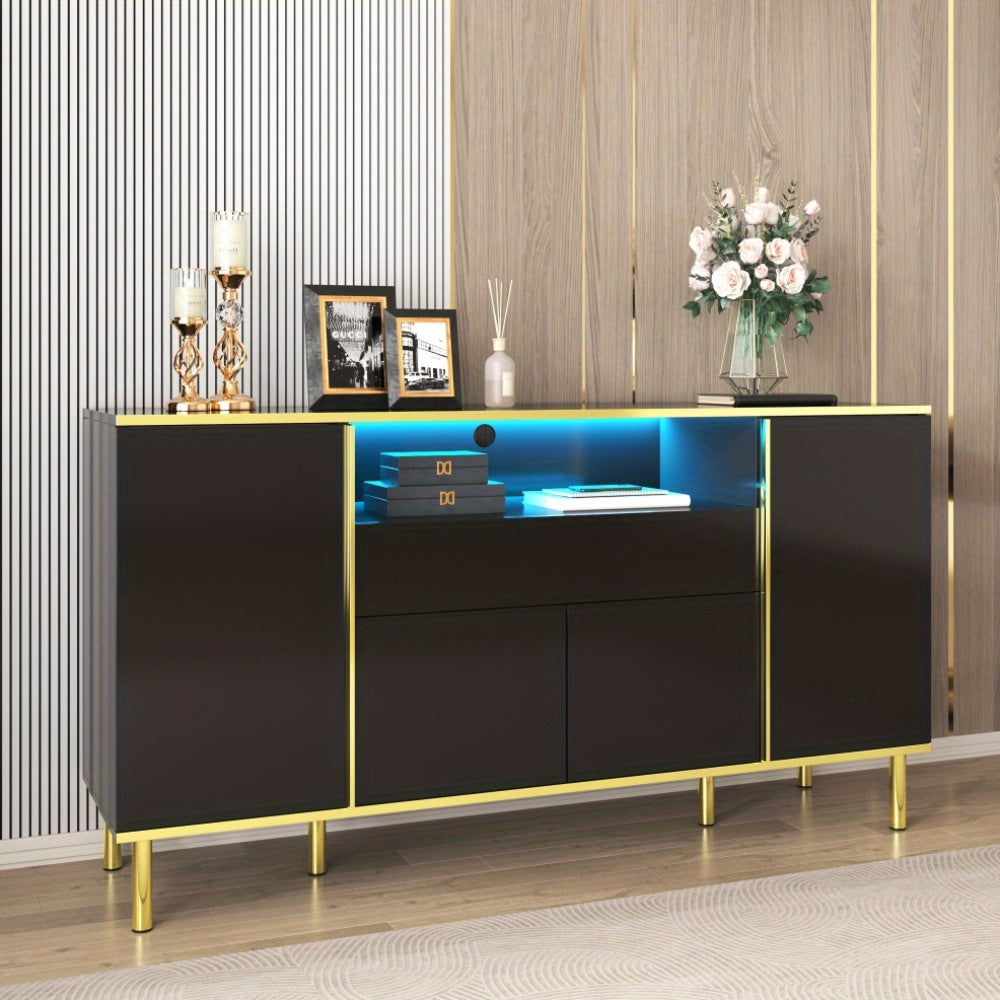 Dressoir – Sideboard – Opbergkast – Ladekast – Buffetkast – Modern Minimalistisch Design – Zwart Met Gouden Accenten – Ruimtebesparend Verticaal – Stevige Constructie Zonder Elektriciteit