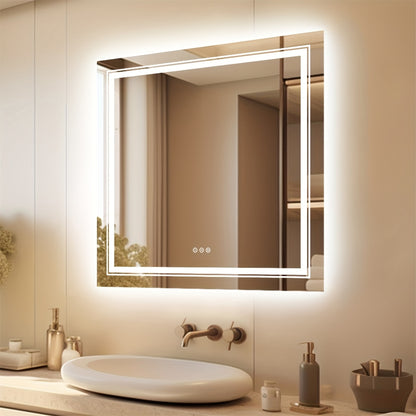 Badkamerspiegel – Led Spiegel – Wandspiegel – Make-up Spiegel – Frameloze Spiegel – 80x80 cm – Anti-Condens – Dimbaar Licht