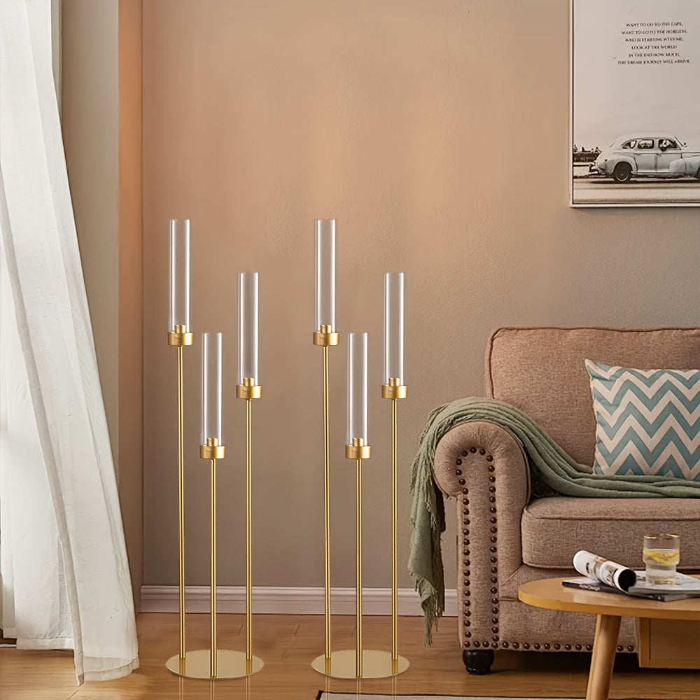 Gouden Kandelaar – Kaarshouder – Kaarsenstandaard – Tafeldecoratie – Centerpiece – 4 Stuks – Acryl Met 3 Armen – Stijlvol Sfeervol Design