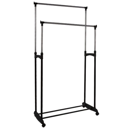 Kledingrek – Garderoberek – Kledingstang – Dressboy – Kledinghouder – Verstelbare Hoogte 108-170 cm – Stalen Dubbel Rek Met Schoenenrek En Wieltjes