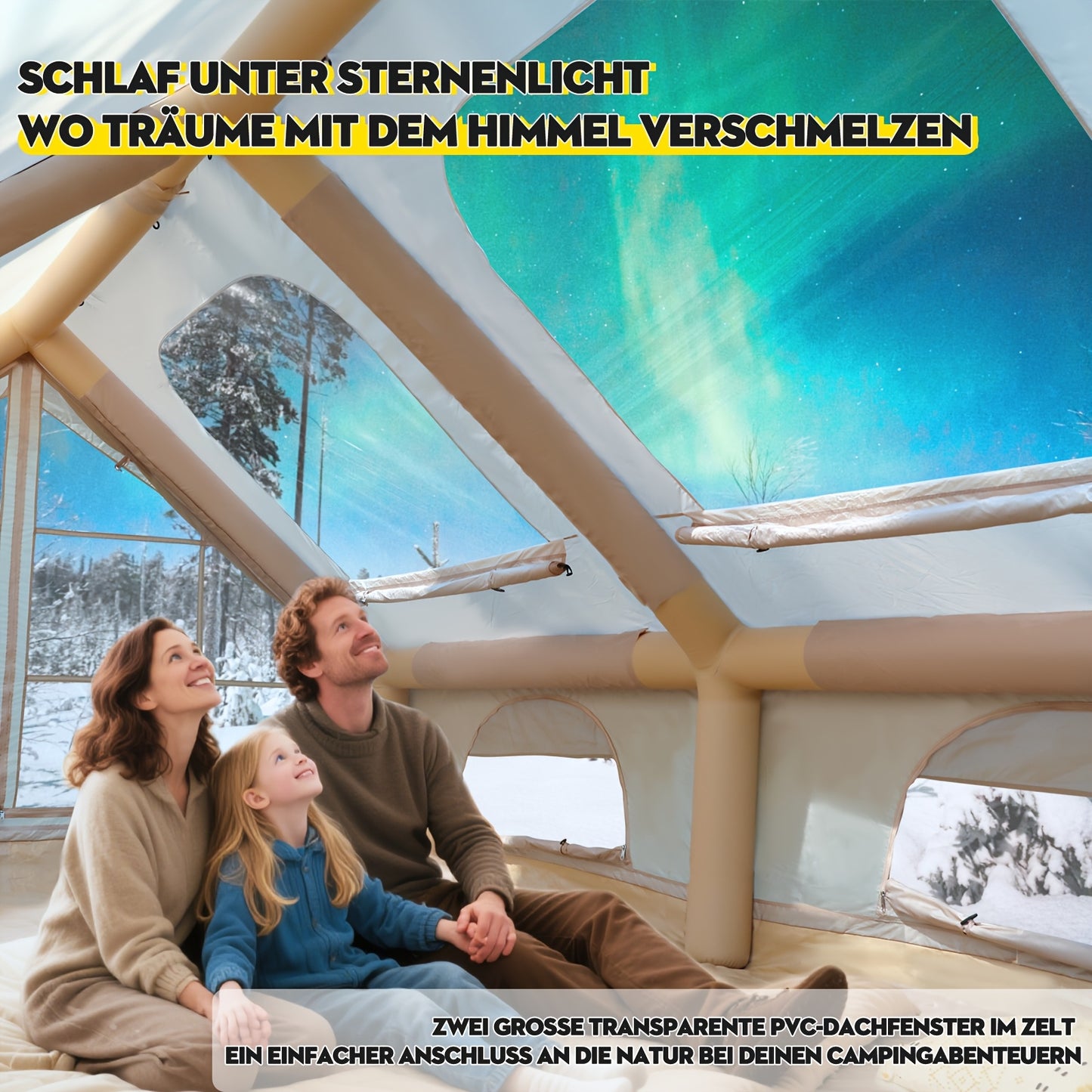 Opblaasbare Tent – Kampeertent – Familietent – Tunneltent – XL Tent – Snel Opzetten – Duurzaam 420D Oxford Materiaal – Geschikt Voor 8 Personen