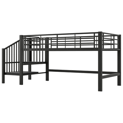 Hoogslaper – Bedframe – Mid-hoogslaper – Stapelbed – Kinderbed – 90x200 cm – Zwarte Opbergladder – Ruimtebesparend Design