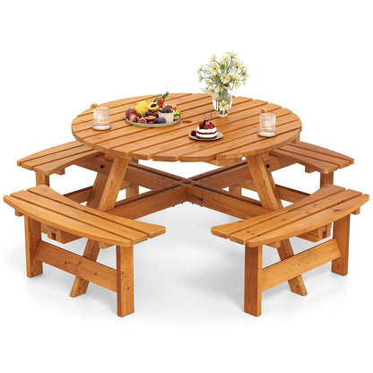 Picknicktafel – Tuintafel – Tuinmeubel – Picknickbank – Buitenmeubel – Rond 110 cm – Massief Grenenhout Met Parasolgat