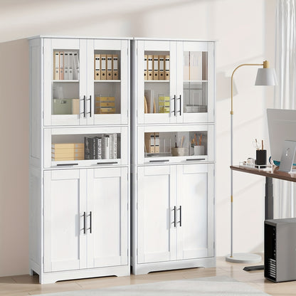 Opbergkast – Opbergmeubel – Voorraadkast – Stellingkast – Kast Met Deuren – Hoog En Smal Design – Verstelbare Planken – Wit Hout – Anti-Kantel Veiligheid