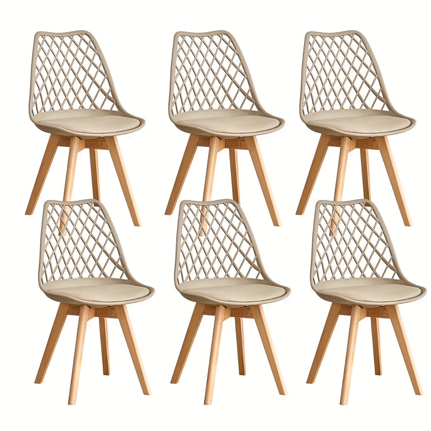 Set van 6 Eetkamerstoelen – Scandinavische Stijl, Mesh Rugleuning & PU Zitting – Beukenhouten Poten, Multifunctioneel voor Keuken, Woonkamer en Kantoor