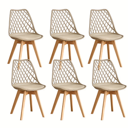 Set van 6 Eetkamerstoelen – Scandinavische Stijl, Mesh Rugleuning & PU Zitting – Beukenhouten Poten, Multifunctioneel voor Keuken, Woonkamer en Kantoor