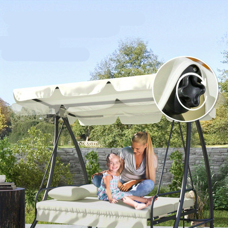 3-persoons Hollywood Schommel – Tuinbank – Loungebank – Terrasbank – Buitenbank – Verstelbaar Zonnedak – Stabiel Metalen Frame 240 kg Capaciteit – Crème Wit