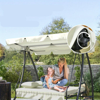 3-persoons Hollywood Schommel – Tuinbank – Loungebank – Terrasbank – Buitenbank – Verstelbaar Zonnedak – Stabiel Metalen Frame 240 kg Capaciteit – Crème Wit