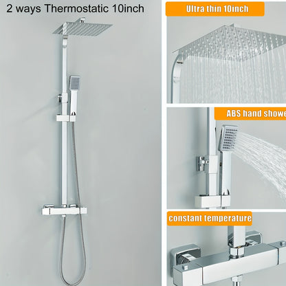 Douchekraan – Douchekraan Thermostaat – Mengkraan – Douche Systeem – Douche Set – Thermostatisch – RVS – Ultra Slank 10 Inch Waterval