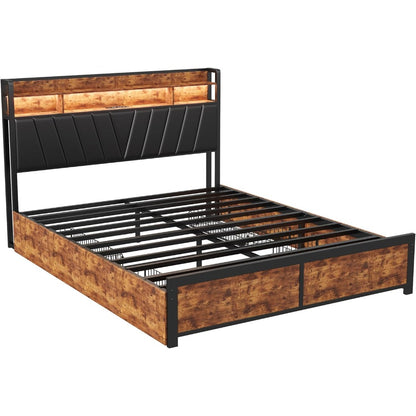 Bedframe – Bedbodem – Bedframe Met Laden – Bedombouw – Bed Met Opbergruimte – 180x200 cm – LED Verlichting Met USB Opladen – Zwart Met 4 Laden