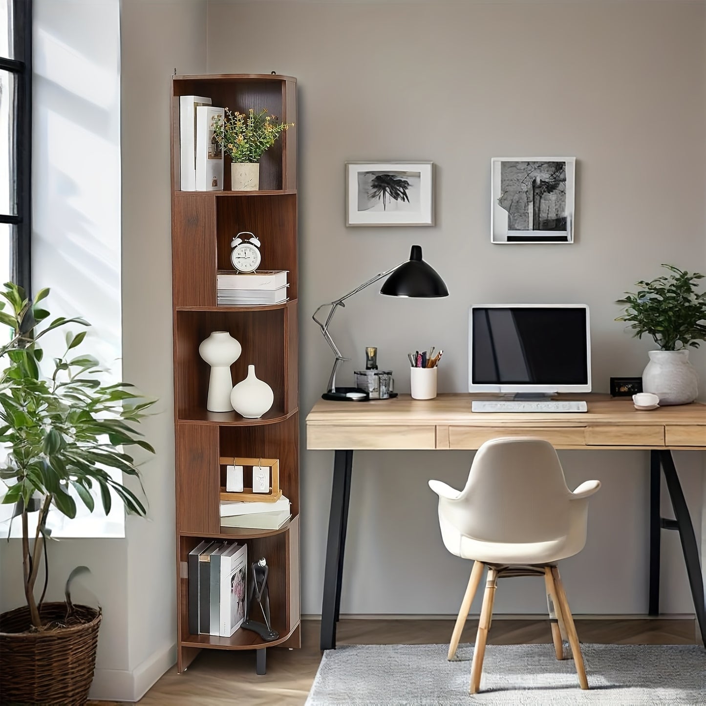 Hoekplank – Wandplank – Plankenrek – Boekenkast – Plantentafel – 5-Laags – Robuust Hout – Compact 30x173x28,5 cm – Rustieke Afwerking
