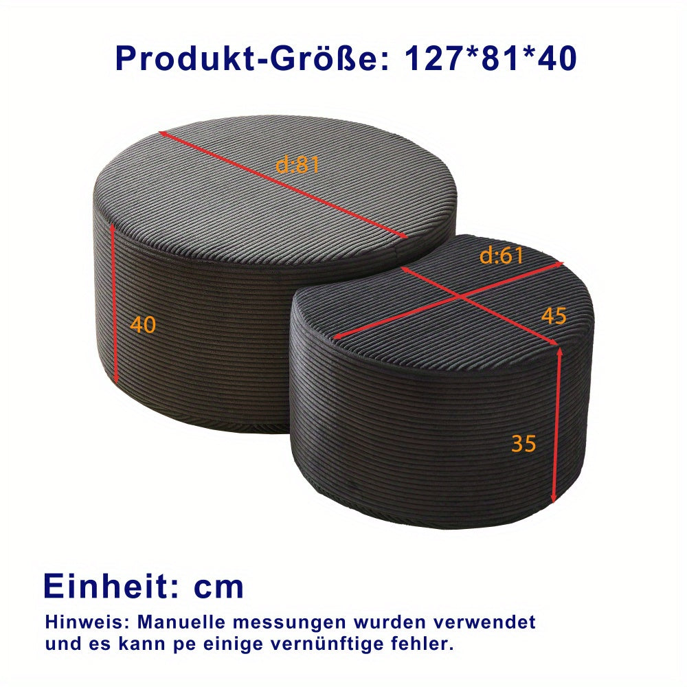 Salontafel – Koffietafel – Bijzettafel – Rond – Set van 2 – Gestoffeerd Zacht Oppervlak – Stevig Metalen Frame – Ruimtebesparend Nestontwerp