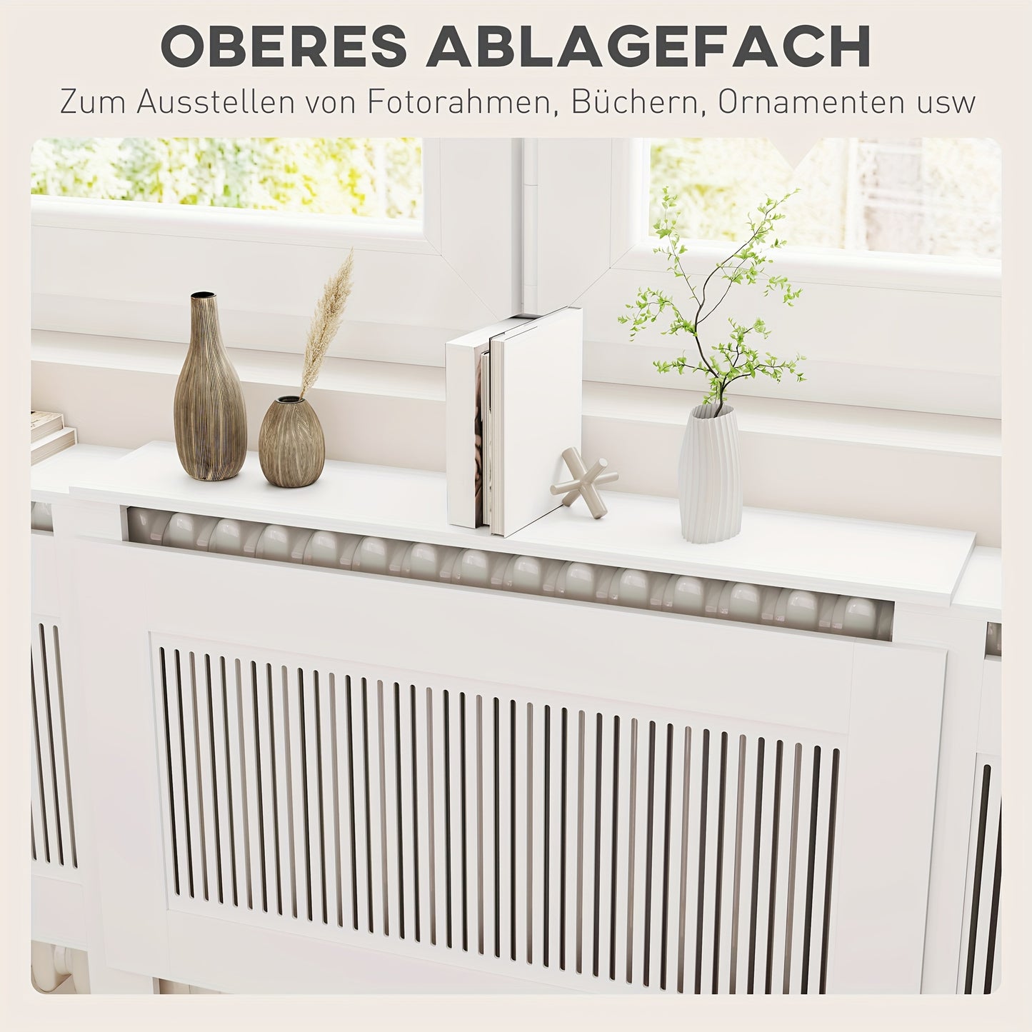 Radiatorombouw – Radiatoromkasting – Radiatorbekleding – Radiatorhoes – Verwarmingsombouw – Uitschuifbaar 125-201 cm – MDF Wit met Opbergruimte