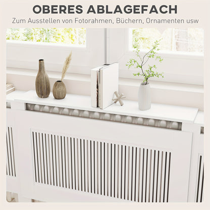 Radiatorombouw – Radiatoromkasting – Radiatorbekleding – Radiatorhoes – Verwarmingsombouw – Uitschuifbaar 125-201 cm – MDF Wit met Opbergruimte