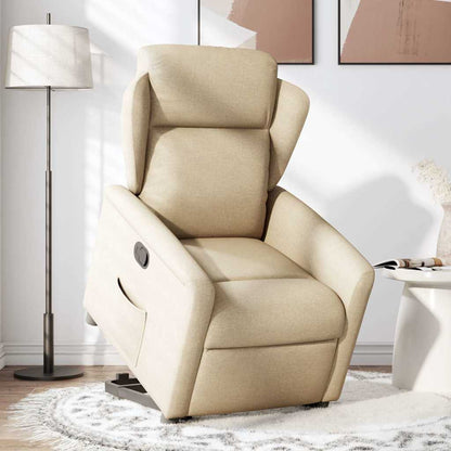 Sta-op Stoel – Verstelbare Stoel – Comfortabele Stoel – Stoffen Fauteuil – Crème Meubel – Elektrische Sta-op Functie – Ademend Textiel
