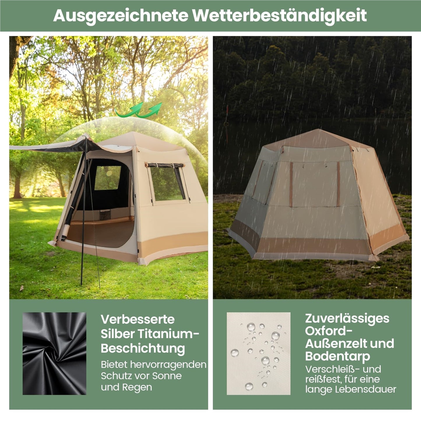 Gezinstent – Kampeertent – Tunnel Tent – Familietent – Outdoor Tent – Voor 4-6 Personen – Waterdicht Met UV Bescherming 50+