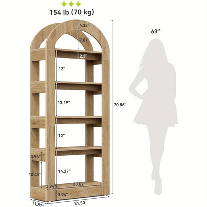 5-laags Boekenkast – Boekenplank – Staande Kast – Opbergrek – Display Rek – Eikenhout Kleur – Modern Design – Robuuste MDF Constructie
