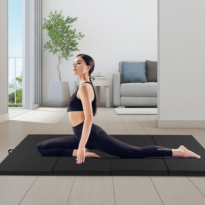 Opvouwbare Gymmat – Fitnessmat – Yogamat – Turnmat – Speelmat – Zwart – 300x117x5 cm – PU Leer Hoes & Draaghandvat