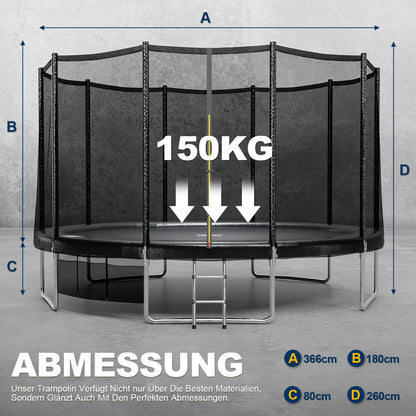 Trampoline – Springkussen – Springplank – Mini Trampoline – Tuintrampoline – 366cm Diameter – TUV Rheinland GS Certificaat – Compleet Veiligheidssysteem