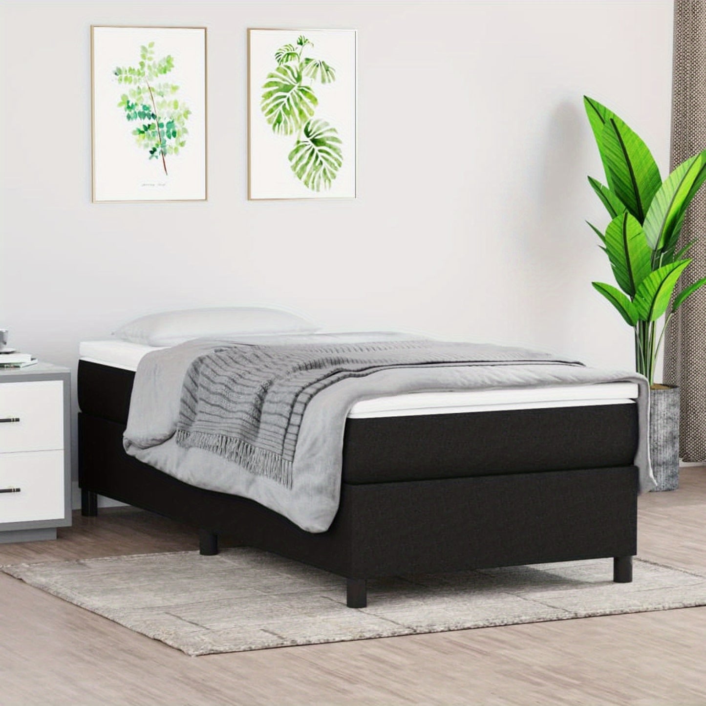 Bed frame without mattress Black 100x200 cm fabric, Bed Frame with Slat Support Platform Bed Frame (without Mattress) for Bedroom