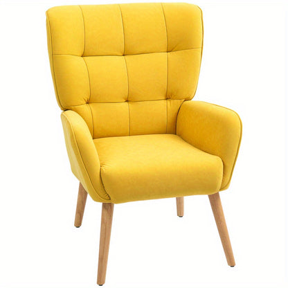 Fauteuil – Relaxstoel – Lounge Chair – Leunstoel – Zetel – Mosterdgeel – Fluweelbekleding – Massief Houten Poten – Direct Gebruiksklaar – Comfortabele Dikke Zitkussen