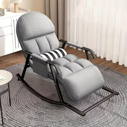 Schommelstoel – Relaxstoel – Fauteuil – Verzorgingsstoel – Loungestoel – Met Armleuningen – Verstelbare Rugleuning en Voetensteun – Katoenen Bekleding – Geschikt Voor Harde Vloeren - Grijs