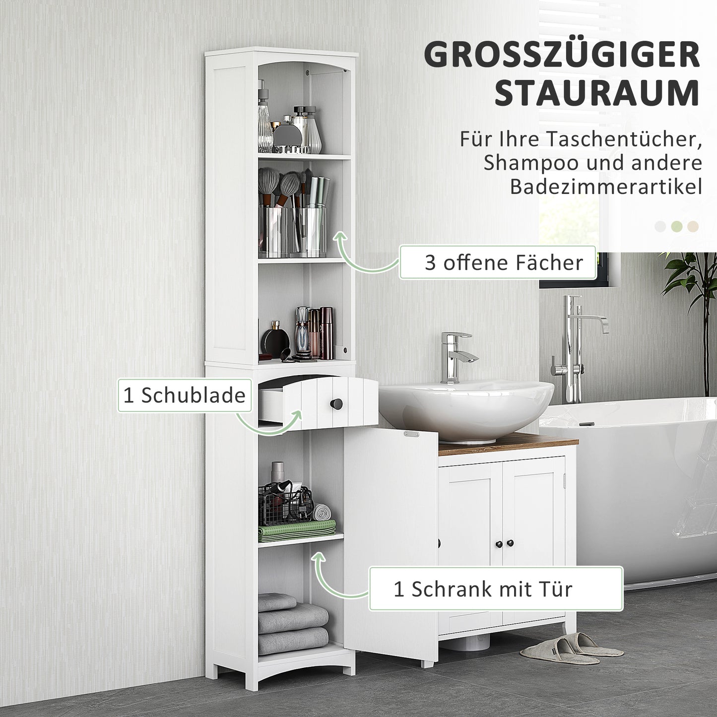 Badkamerkast – Badkamermeubel – Opbergkast – Kolomkast – MDF – Compact Design – 34x24x170,5 cm – Wit