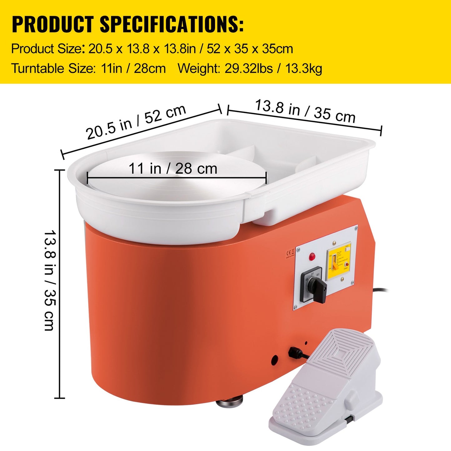Pottenbakkersschijf – Draaischijf – Boetseerschijf – Pottenbakken – Klei maken – 28 cm Aluminiumlegering – 350W Met Voetpedaal En Afneembare Waterbak