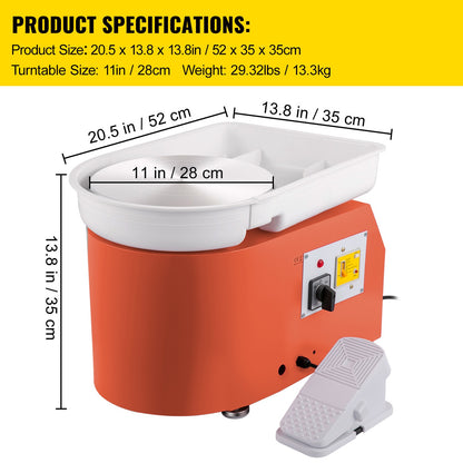 Pottenbakkersschijf – Draaischijf – Boetseerschijf – Pottenbakken – Klei maken – 28 cm Aluminiumlegering – 350W Met Voetpedaal En Afneembare Waterbak