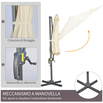 Parasol Octagonaal – Zweefparasol – Zonnescherm – Tuinparasol – Terrasparasol – Kantelbaar – Ø 3 Meter – Stalen Crème Basis