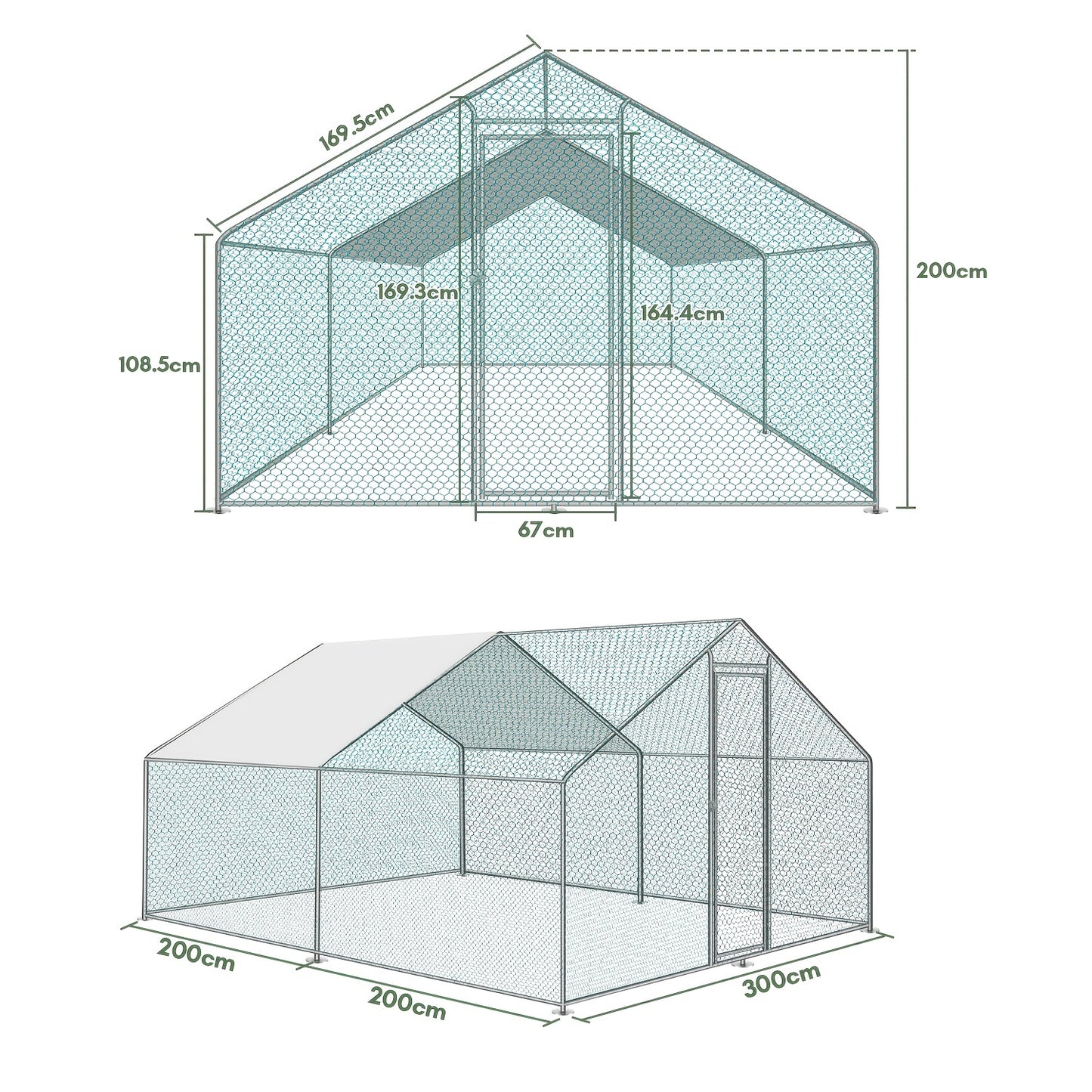 Buitenren Pluimveeren Kippenren Dierenren Hennenren – Vrije Uitloop Ren – Gegalvaniseerd Stalen Frame – UV- en Waterafstotend Dak – Afmeting 3x4x2 Meter