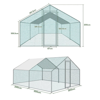 Buitenren Pluimveeren Kippenren Dierenren Hennenren – Vrije Uitloop Ren – Gegalvaniseerd Stalen Frame – UV- en Waterafstotend Dak – Afmeting 3x4x2 Meter