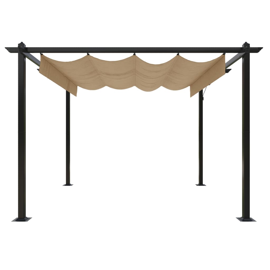 Tuinprieel – Tuinscherm – Prieel – Pergola – Tuinoverkapping – Uitschuifbaar Dak – Gepoedercoat Staal – 3x3m – Taupe