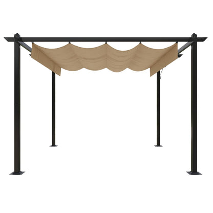 Tuinprieel – Tuinscherm – Prieel – Pergola – Tuinoverkapping – Uitschuifbaar Dak – Gepoedercoat Staal – 3x3m – Taupe