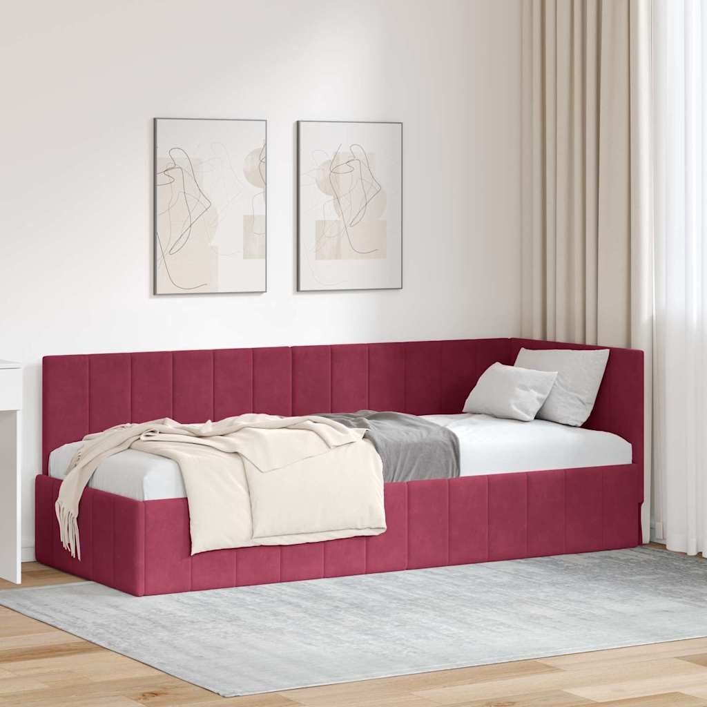 Bedframe – Bedbodem – Ledikant – Slaapkamermeubel – Eenpersoonsbed – Fluwelen Hoofdbord – 80x200 cm – Stevig Geperst Hout