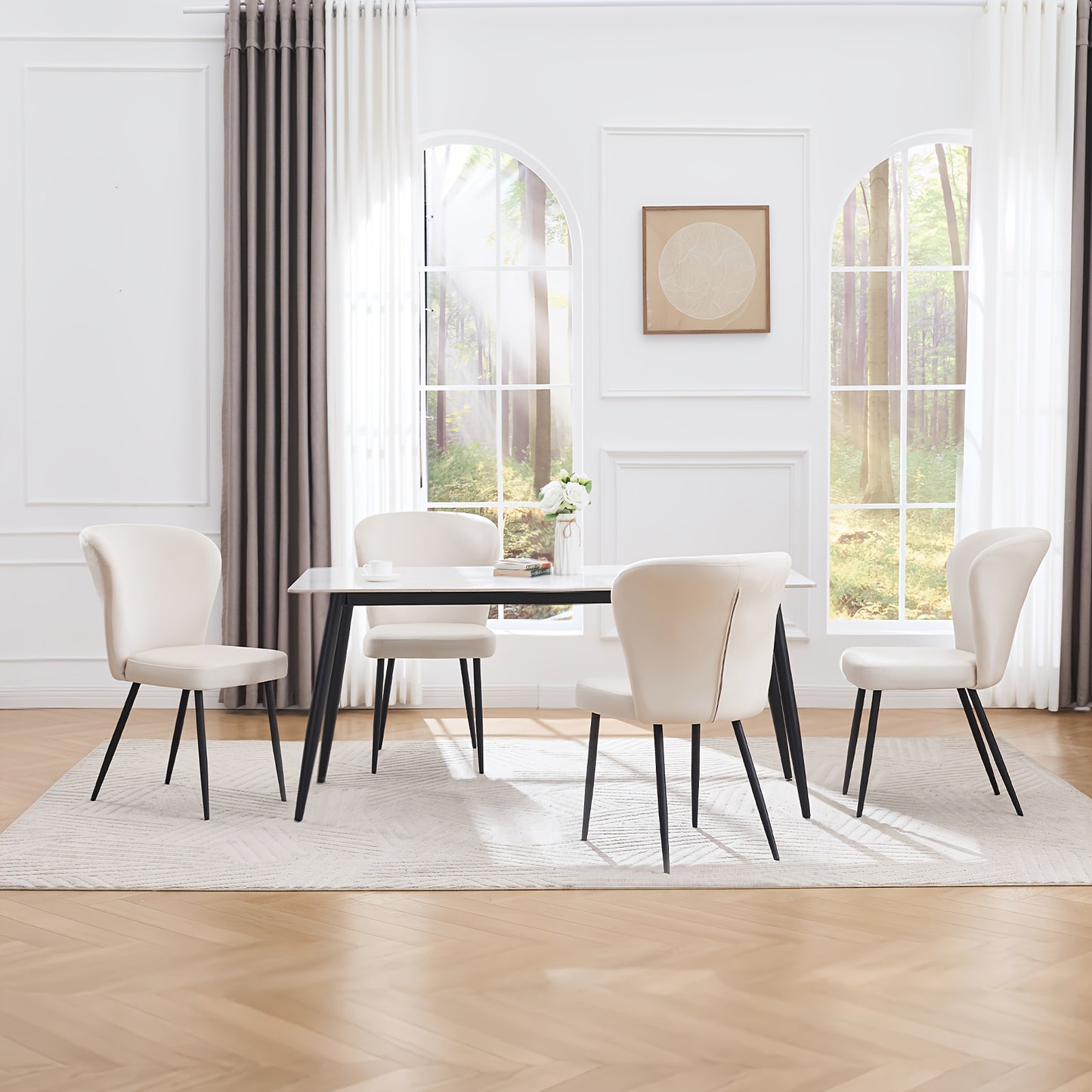 Eetkamerstoelen – Stoelen Set – Keukenstoelen – Woonkamerstoelen – Velours Stoelen – 4-delige Set Beige – Moderne Armless Design – Makkelijk Schoon te Maken