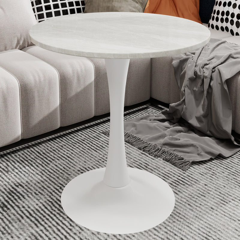 Ronde Tafel – Eettafel – Salontafel – Bijzettafel – Werktafel – Kunstmarmer Blad – 70 cm Diameter – Wit Met IJzeren Poot – Geen Montage Nodig